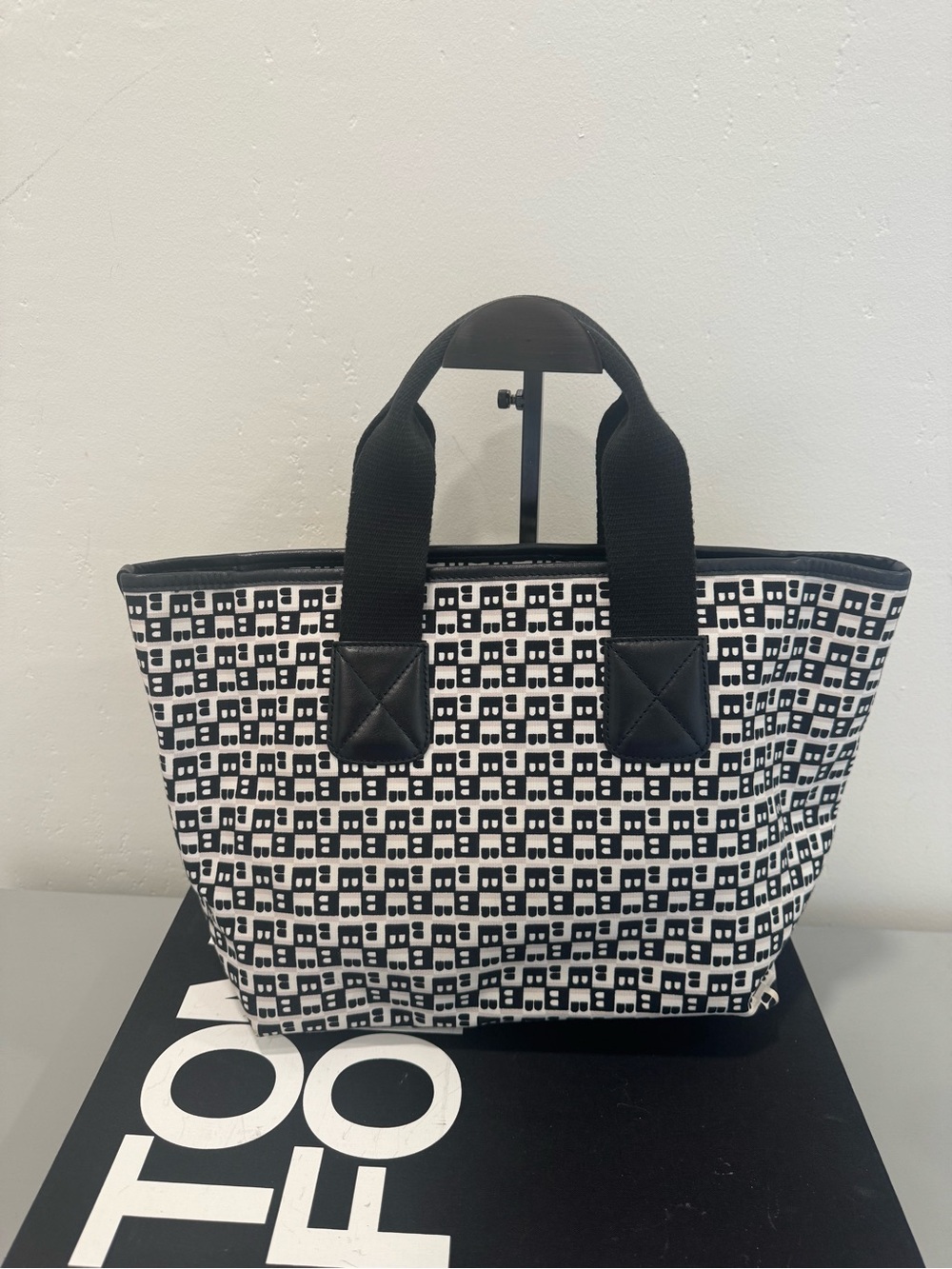 Bally Black and White Geometric Canvas Tote